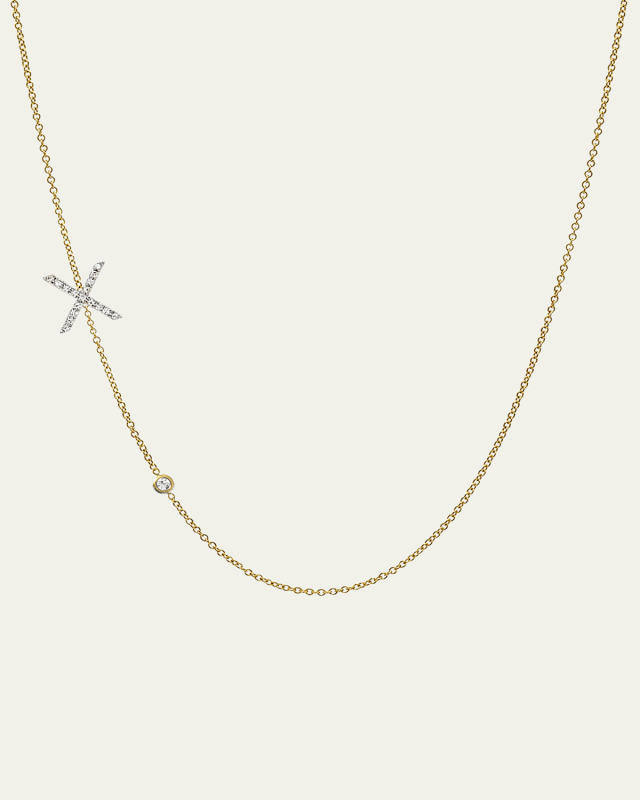 14K Yellow Gold Diamond Initial X Necklace